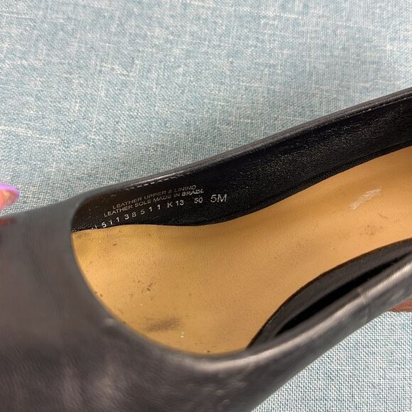 Tory Burch Gold And Navy Blue Leather Wedge Pumps Size 5 - Picture 10 of 10